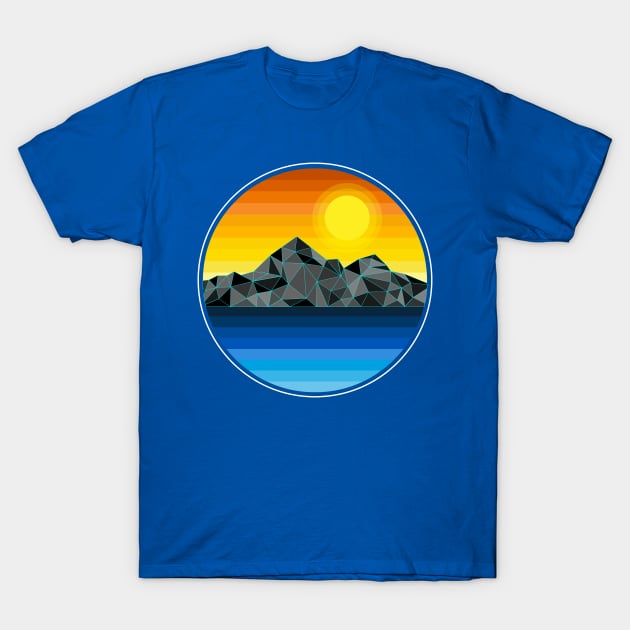 Synthwave Inspired Lakeside Mountain Grayscale T-Shirt by Brobocop